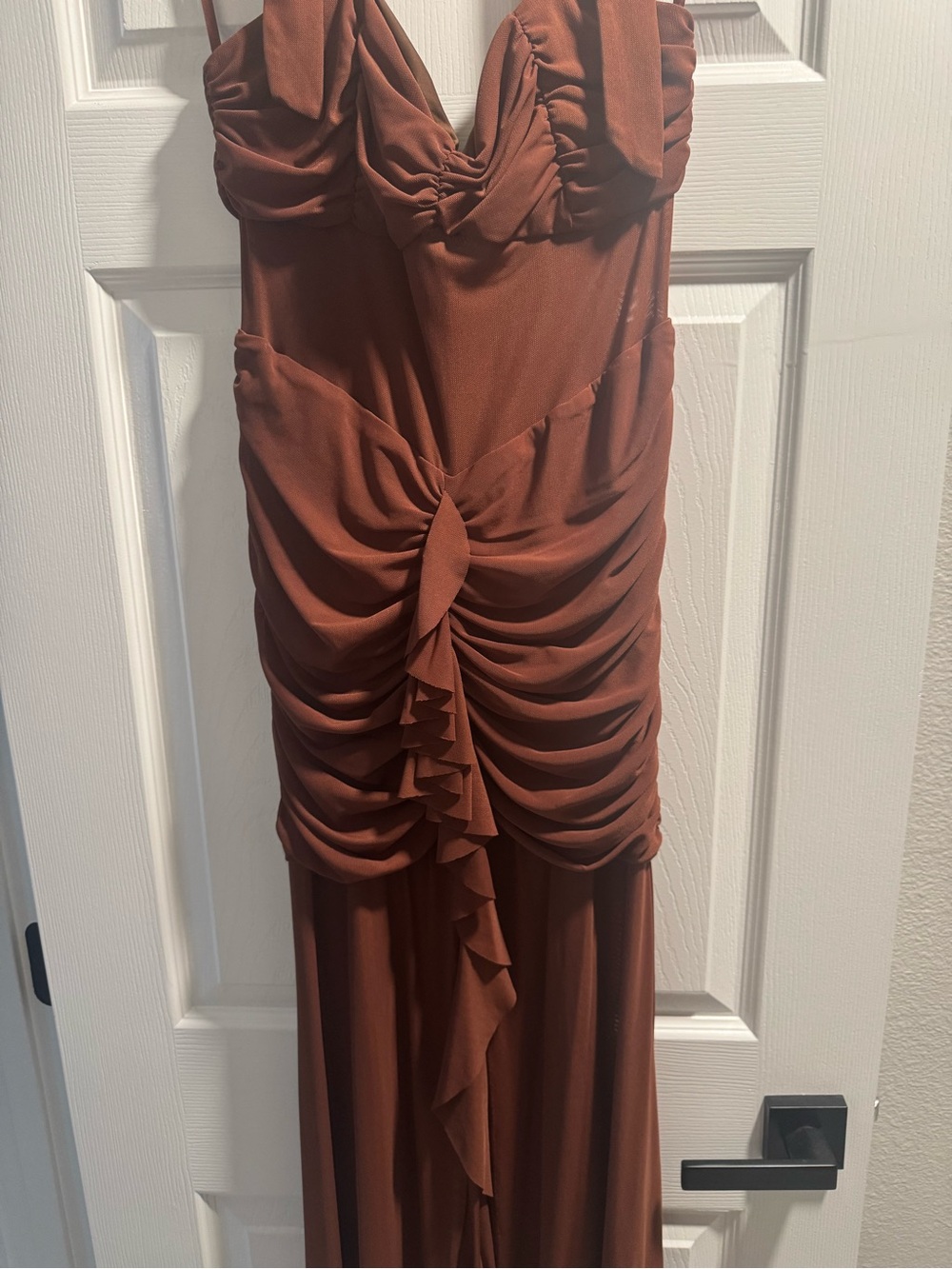 Ruched Maxi Dress in Rust Brown